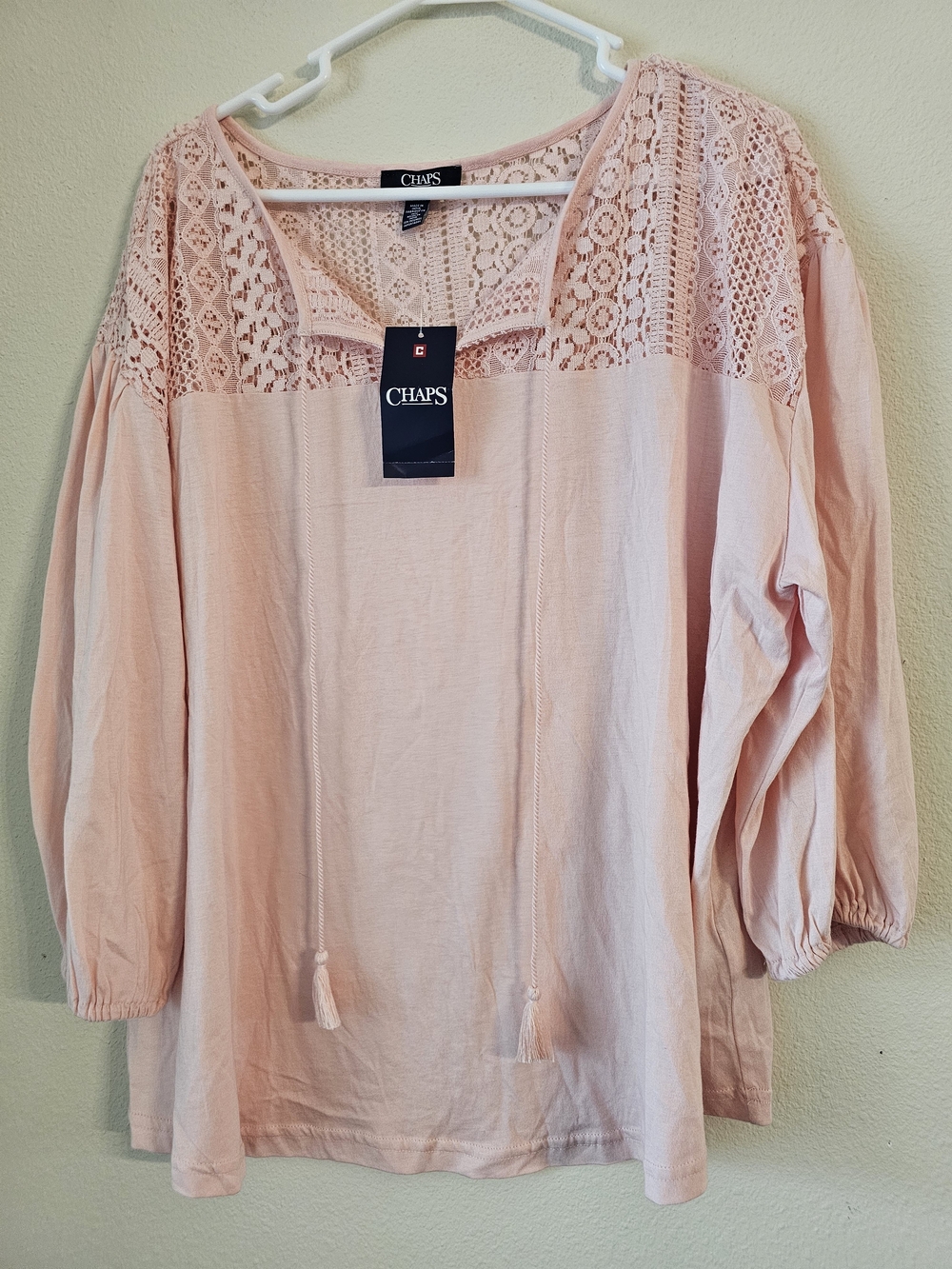 Chaps Lace Yoke Blouse in Pink Size XL NWT